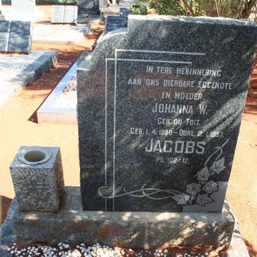JACOBS Johanna W.  nee DU TOIT  1890-1957