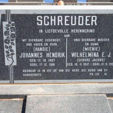 SCHREUDER Johannes Hendrik 1907-1981 &amp;  Wilhelmina E.J. JACOBS 1912-1995