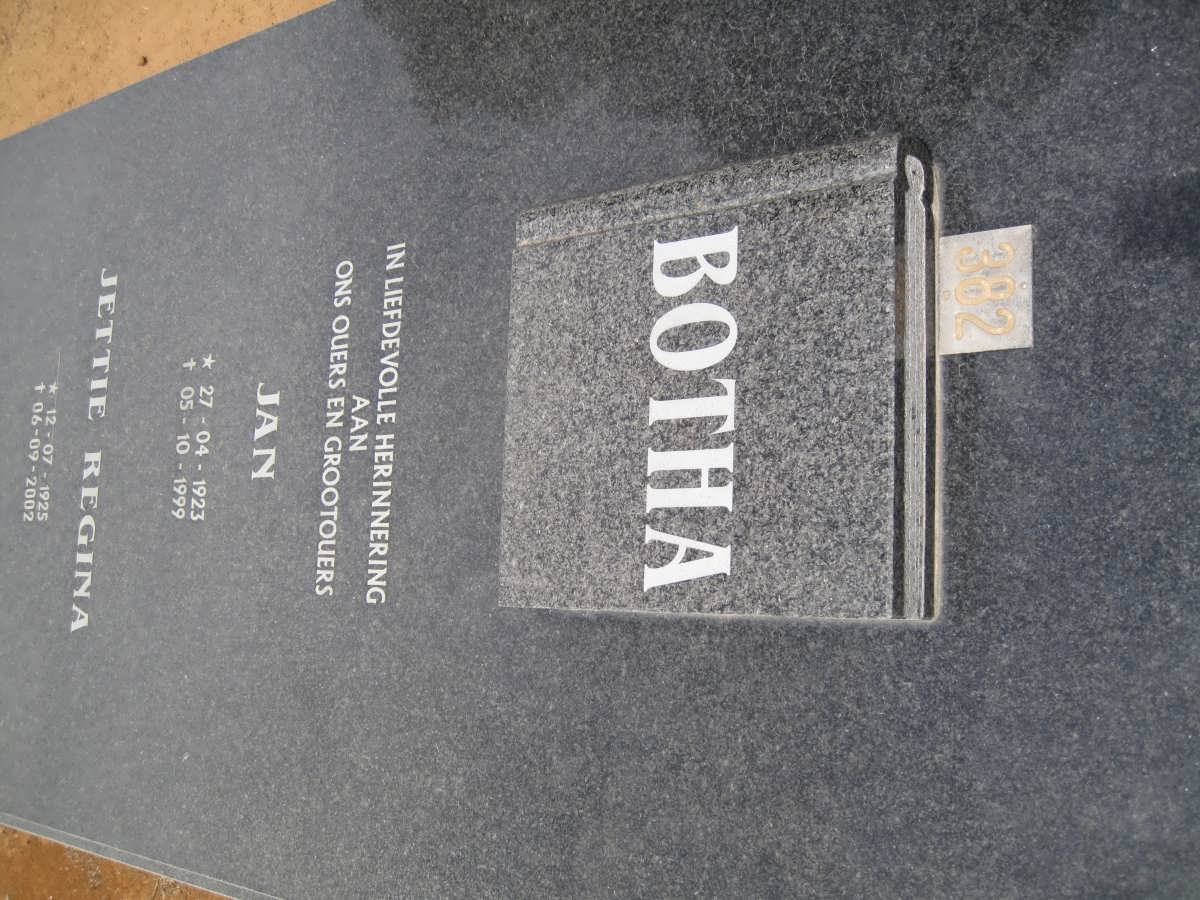 BOTHA Jan 1923-1999 &amp; Jettie Regina 1925-2002