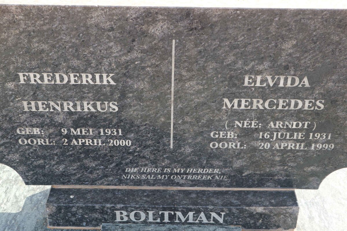 BOLTMAN Frederik Hendrikus 1931-2000 &amp; Elvida Mercedes ARNDT 1931-1999