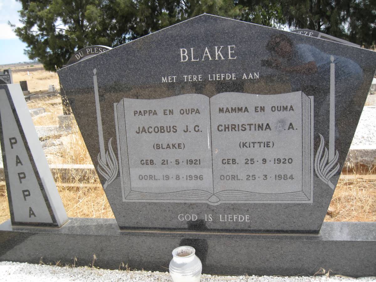 BLAKE Jacobus J.C. 1921-1996 &amp; Christina A.A. 1920-1984