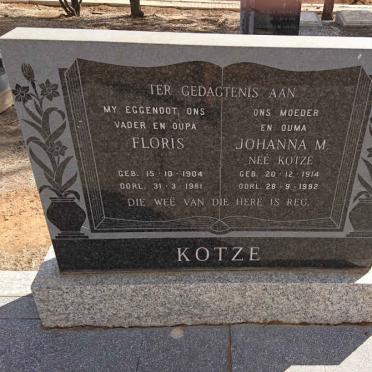 KOTZE Floris 1904-1981 &amp; Johanna M. KOTZE 1914-1992
