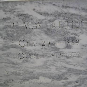 RETIEF D.S. 1884-1967 &amp; H.M.W. 1889-1977