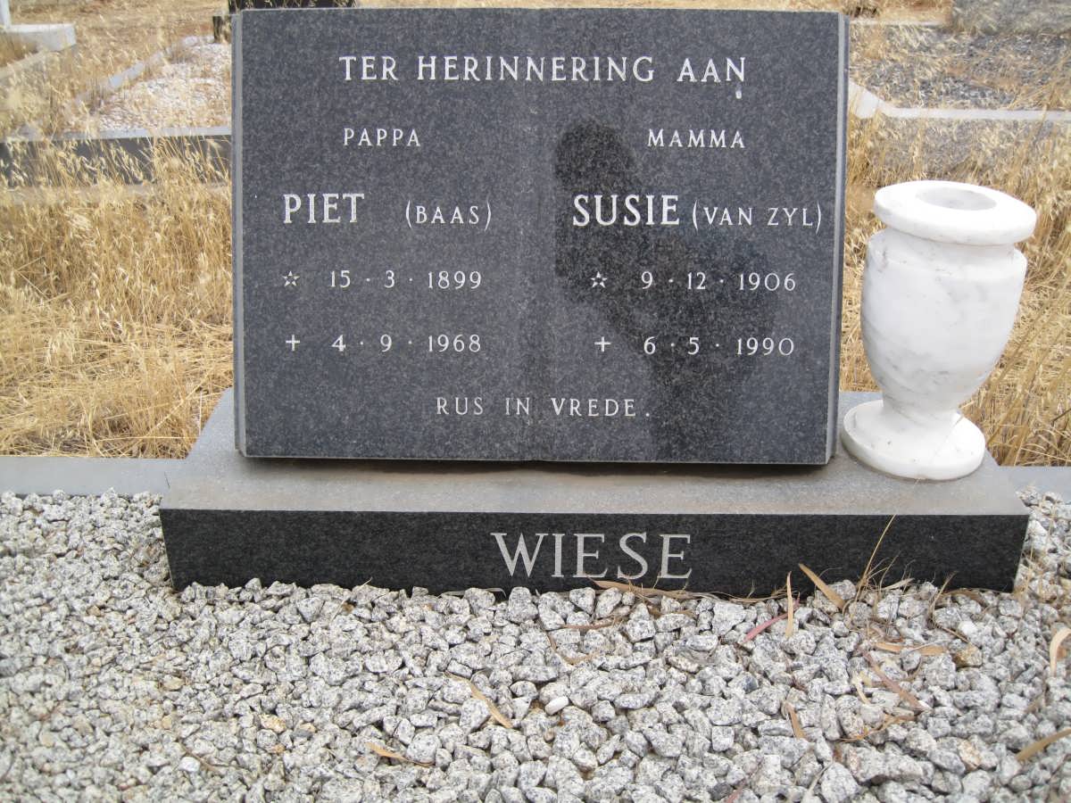 WIESE Piet 1899-1968 &amp; Susie VAN ZYL 1906-1990