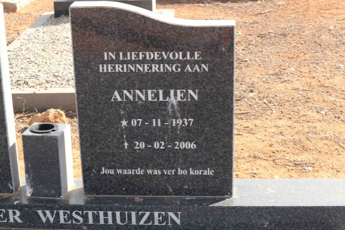 WESTHUIZEN Kobus, van der 1937-2005 &amp; Annelien 1937-2006