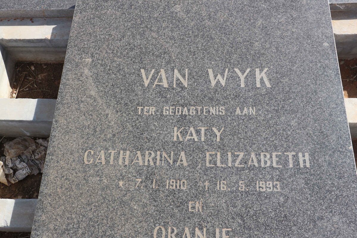 WYK Jacobus Willem van Oranje, van 1918-2005 &amp; Catharina Elizabeth 1910-1993