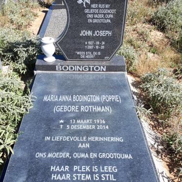 BODINGTON John Joseph 1927-2007 &amp; Maria Anna ROTHMAN 1936-2014