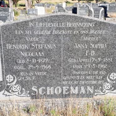 SCHOEMAN Hendrik Stefanus Nicolaas 1877-1965 &amp; Anna Sophia F.B. APPEL 1881-1962
