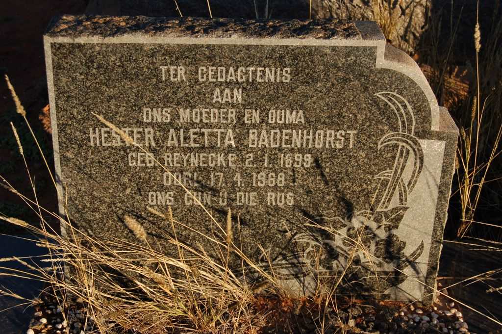 BADENHORST Hester Aletta nee REYNECKE 1899-1968