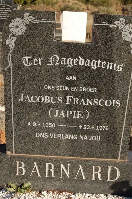 BARNARD Jacobus Franscois 1950-1976