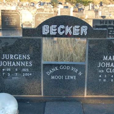 BECKER Jurgens Johannes 1925-2004 &amp; Maria Johanna CLOETE 1927-1994
