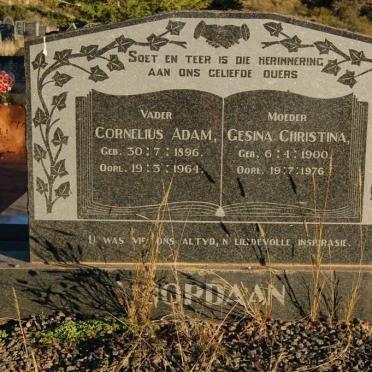 JORDAAN Cornelius Adam 1896-1964 &amp; Gesina Christina 1900-1976