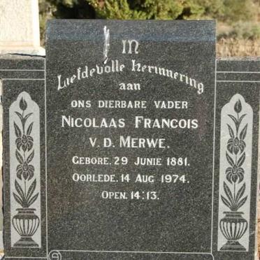 MERWE Nicolaas Francois, v.d. 1881-1974