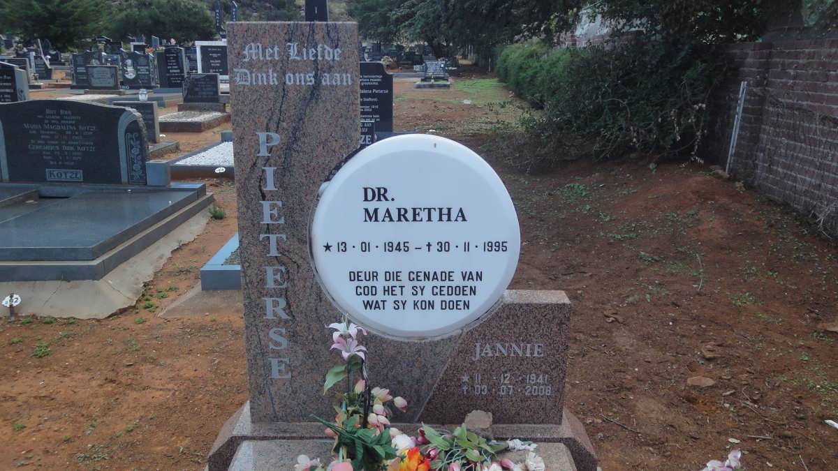 PIETERSE Jannie 1941-2008 &amp; Maretha 1945-1995