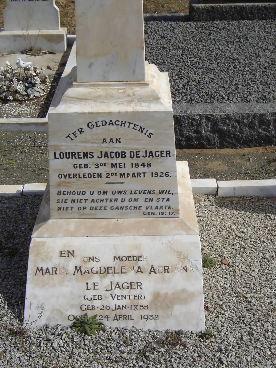 JAGER Lourens Jacob, de 1848-1926 &amp; Maria Magdalena Adriana VENTER 1855-1932