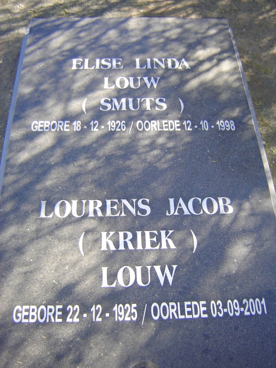 LOUW Lourens Jacob Kriek 1925-2001 &amp; Elsie Linda SMUTS 1926-1998