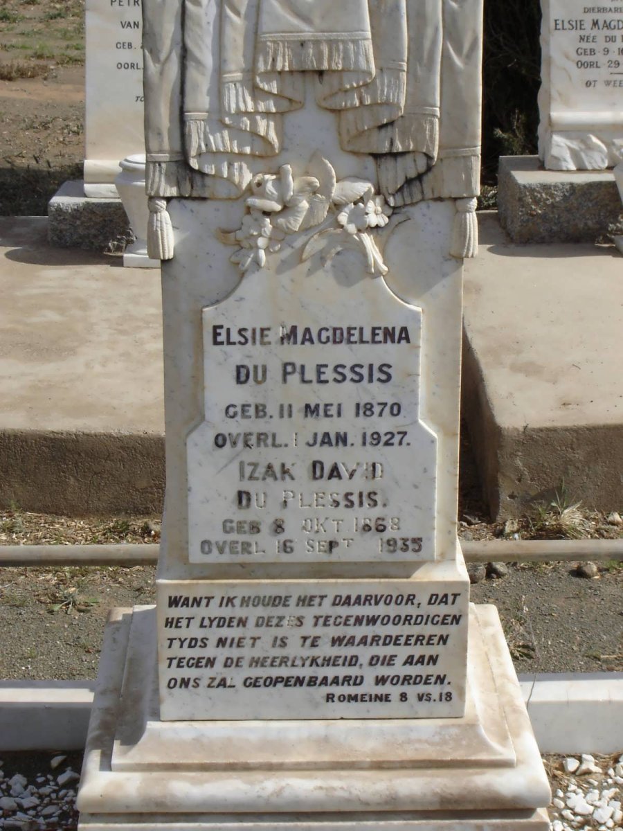 PLESSIS Izak David, du 1868-1935 &amp; Elsie Magdalena 1870-1937