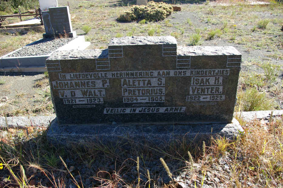 PRETORIUS Aletta S. 1904-1905 :: V.D. WALT Johannes P. 1921-1923 :: VENTER Isak H. 1922-1922