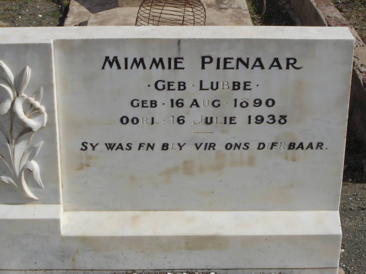 PIENAAR Mimmie nee LUBBE 1890-1938