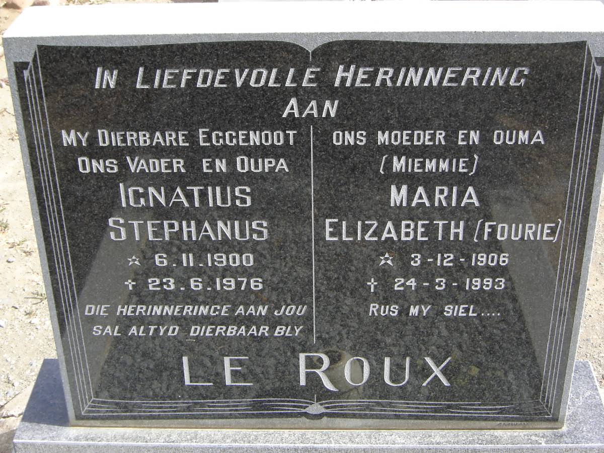 ROUX Ignatius Stephanus, le 1900-1976 &amp; Maria Elizabeth FOURIE 1906-1993