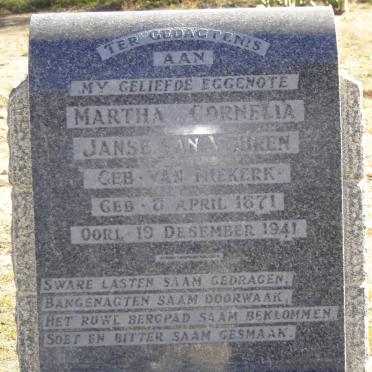 VUUREN Martha Cornelia, Janse van nee VAN NIEKERK 1871-1941