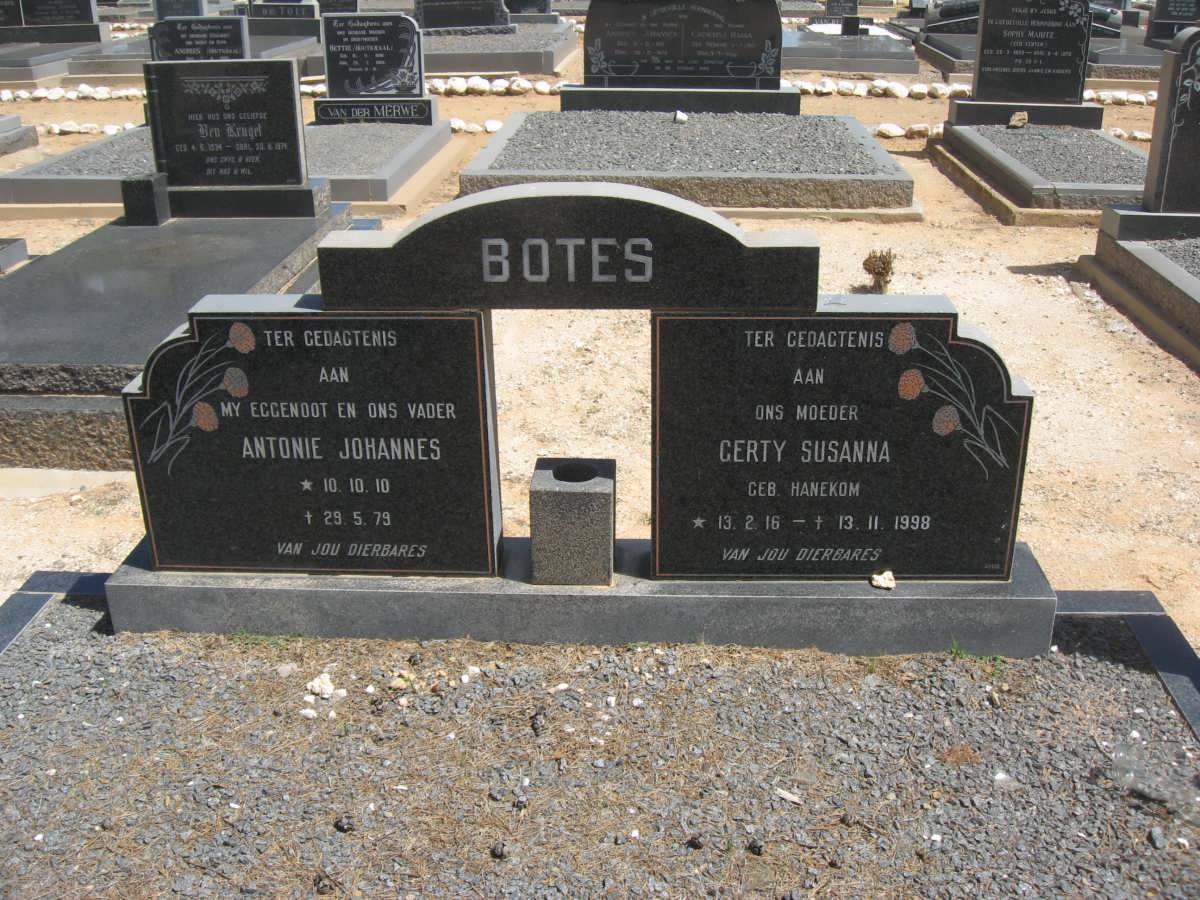 BOTES Antonie Johannes 1910-1979 &amp; Gerty Susanna HANEKOM 1916-1998