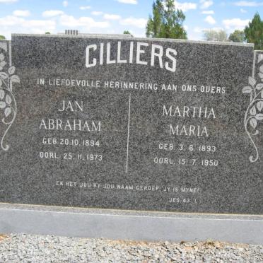 CILLIERS Jan Abraham 1894-1973 &amp; Martha Maria 1893-1950