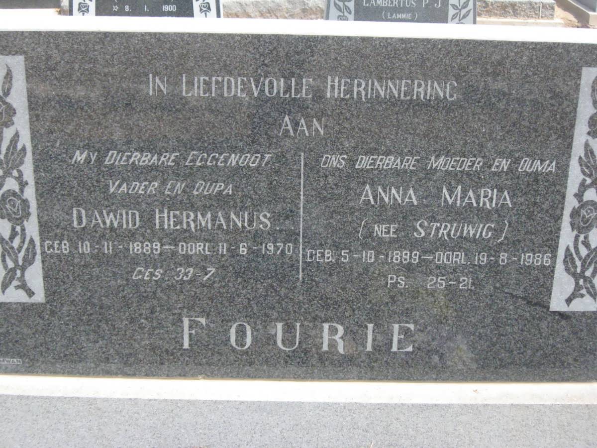 FOURIE Dawid Hermanus 1889-1970 &amp; Anna Maria STRUWIG 1899-1986