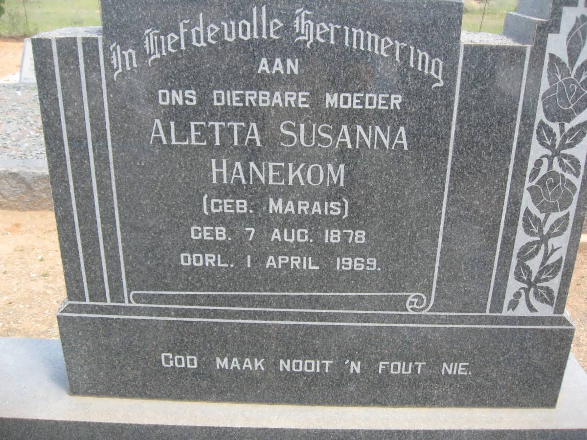 HANEKOM Aletta Susanna nee MARAIS 1878-1969