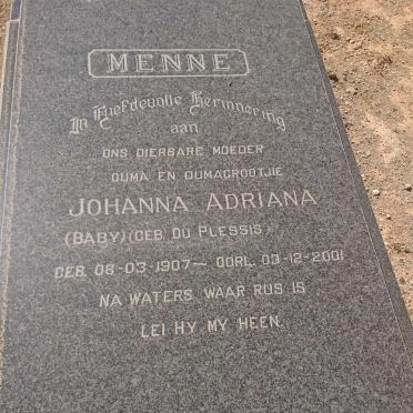MENNE Johanna Adriana nee DU PLESSIS 1907-2001