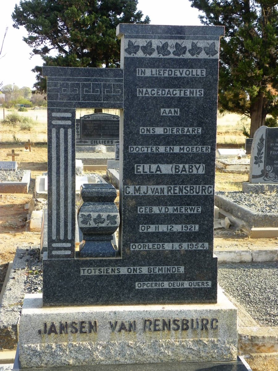 RENSBURG C.M., Jansen van nee V.D. MERWE 1921-1954