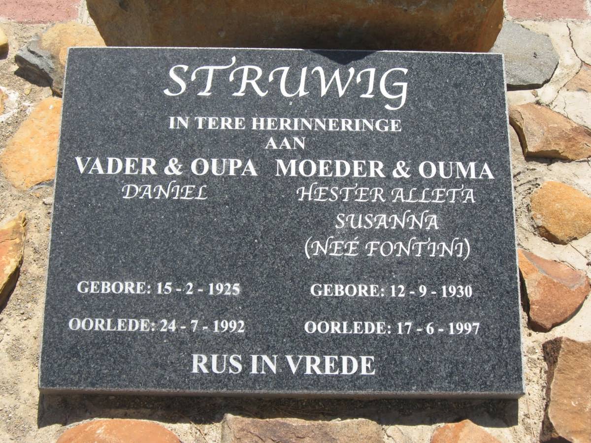 STRUWIG Daniel 1925-1992 &amp; Hester Alleta Susanna FONTINI 1930-1997