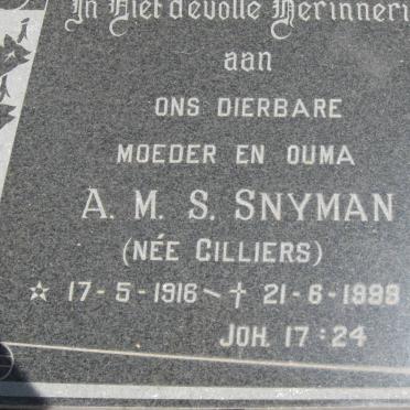 SNYMAN A.M.S. nee CILLIERS 1916-1999