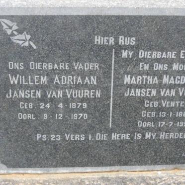 VUUREN Willem Adriaan, Jansen van 1879-1970 &amp; Martha Magdalena VENTER 1883-1954