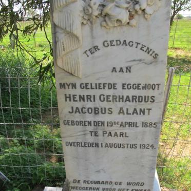 ALANT Henri Gerhardus Jacobus 1885-1924 