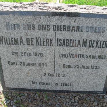 KLERK Willem A., de 1870-1944 &amp; Isabella M. VENTER 1888-1935