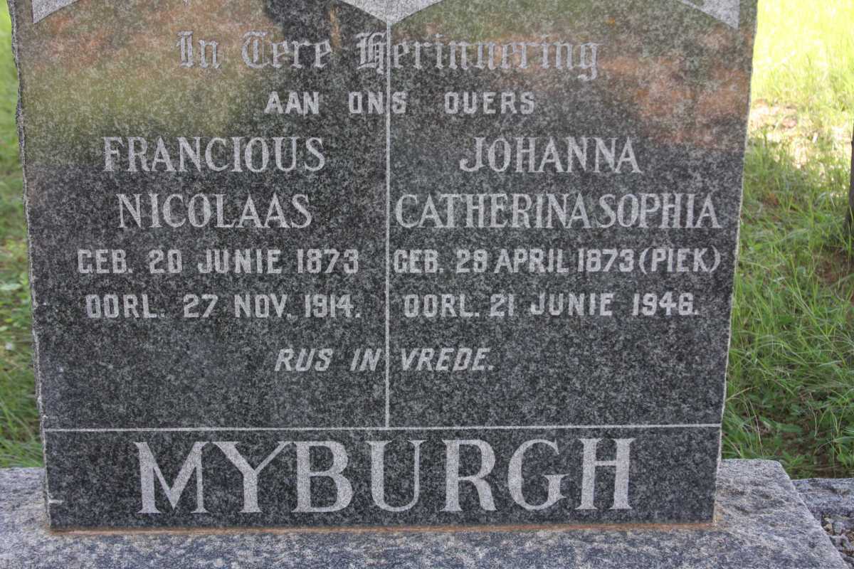 MYBURGH Francious Nicolaas 1873-1914 &amp; Johanna Catherina Sophia PIEK 1873-1946