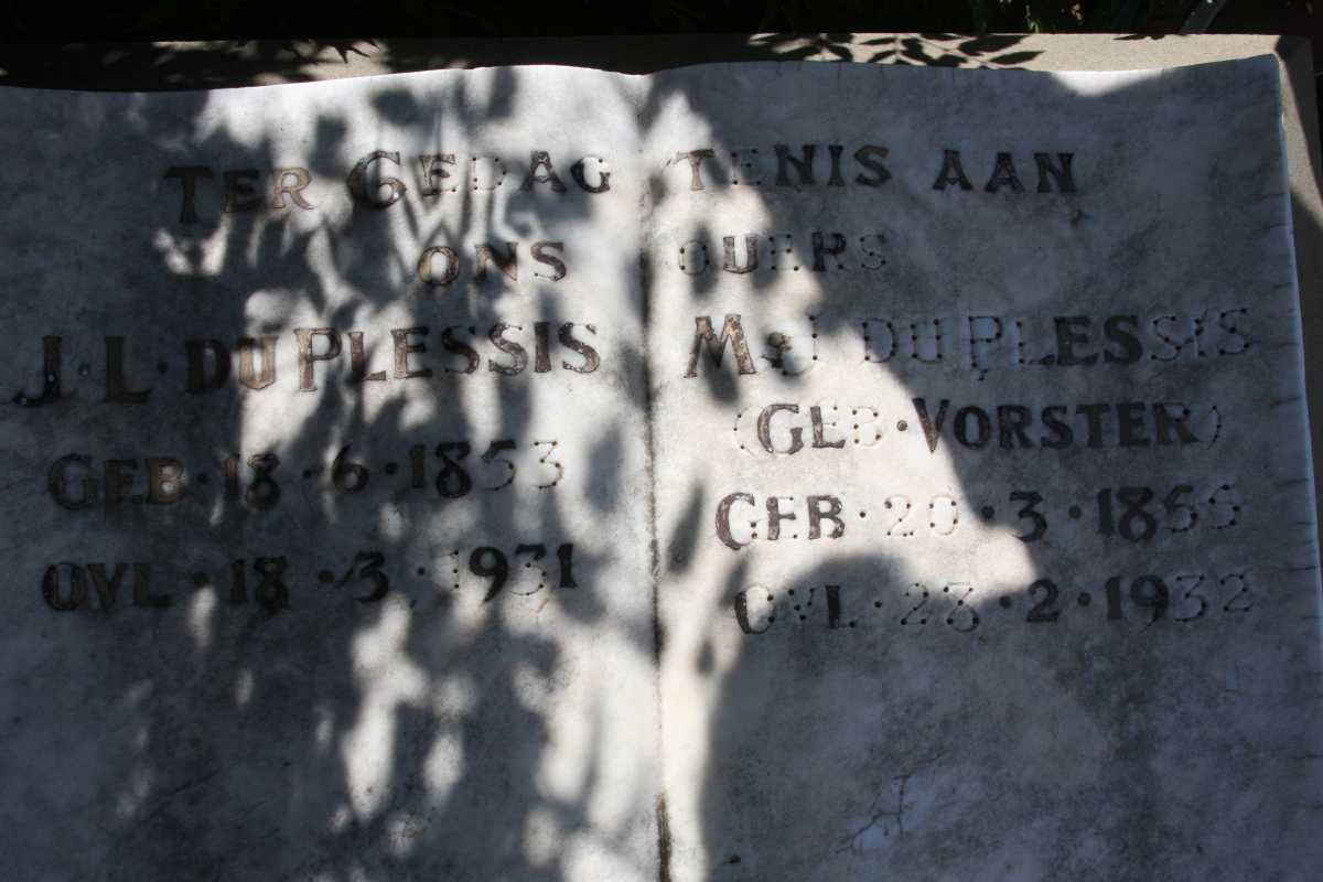 PLESSIS J.L., du 1853-1931 &amp; M.J. VORSTER 1856-1932