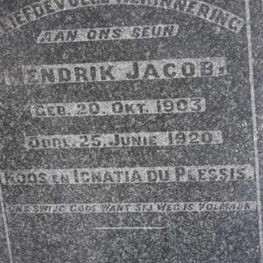 PLESSIS Hendrik Jacob, du 1903-1920  