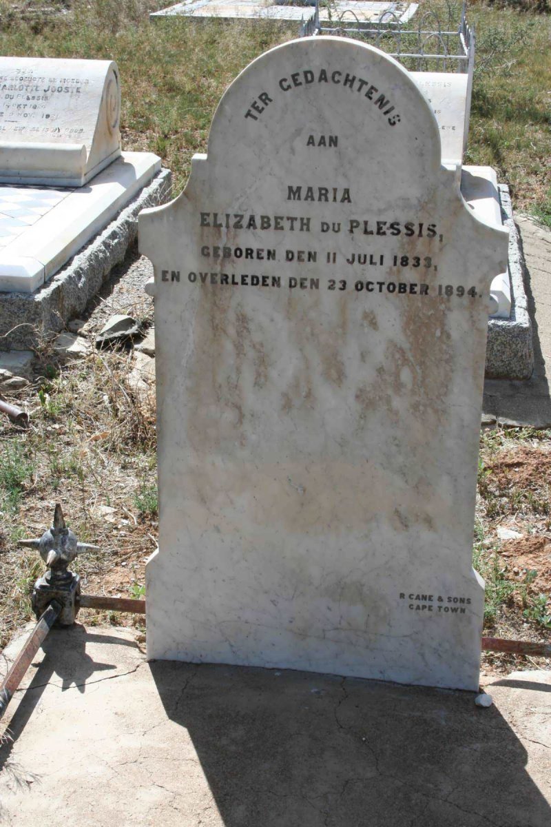 PLESSIS Maria Elizabeth, du 1833-1894