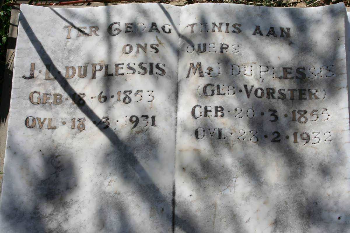 PLESSIS J.L., du 1853-1931 &amp; M.J. VORSTER 1853-1932