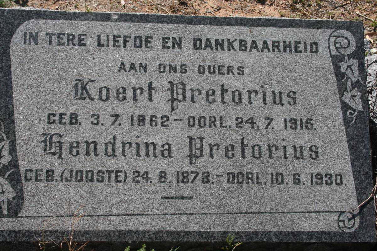 PRETORIUS Koert 1862-1915 &amp; Hendrina JOOSTE 1878-1930