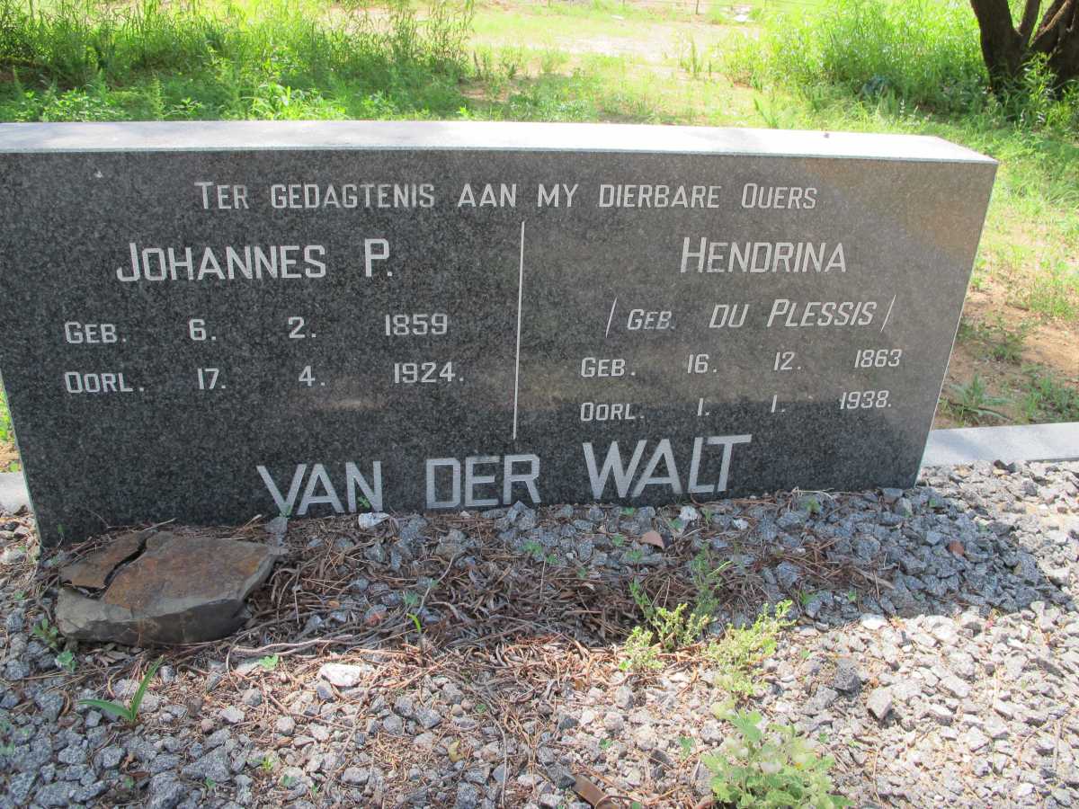WALT Johannes P., van der 1859-1924 &amp; Hendrina DU PLESSIS 1863-1938