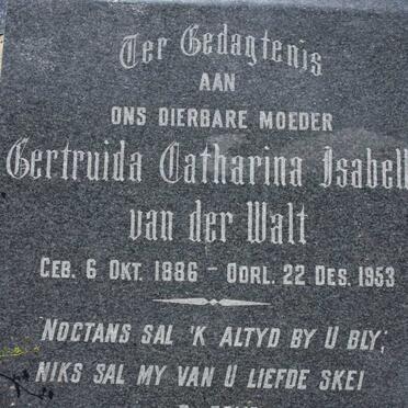 WALT Gertruida Catharina Isabella, van der 1886-1953