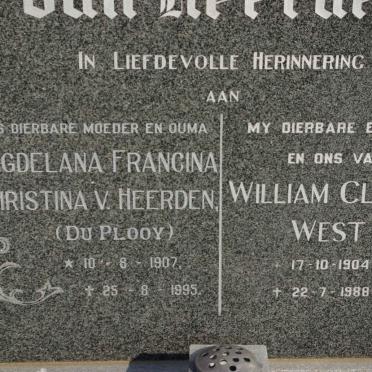 HEERDEN William Claudius West, van 1904-1988 &amp; Magdelana Francina Christina DU PLOOY 1907-1995