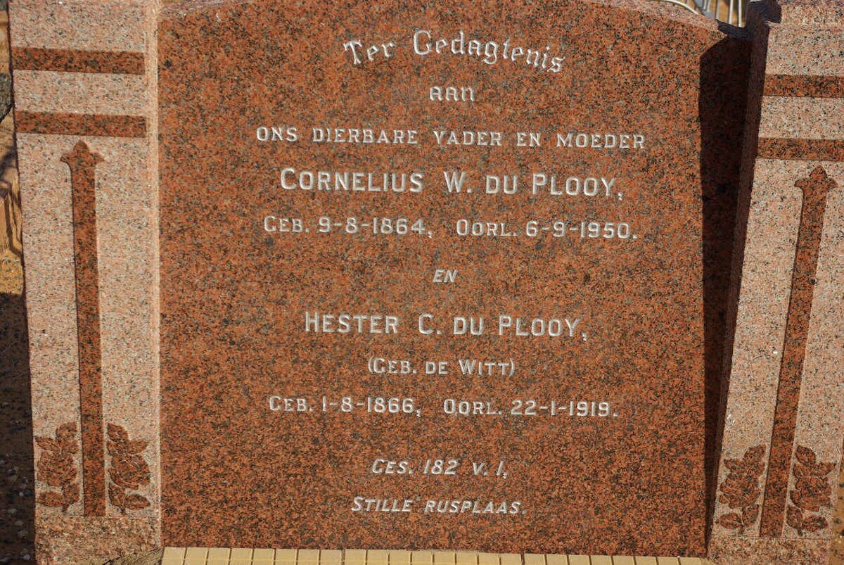 PLOOY Cornelius W., du 1864-1950 &amp; Hester C. DE WITT 1866-1919