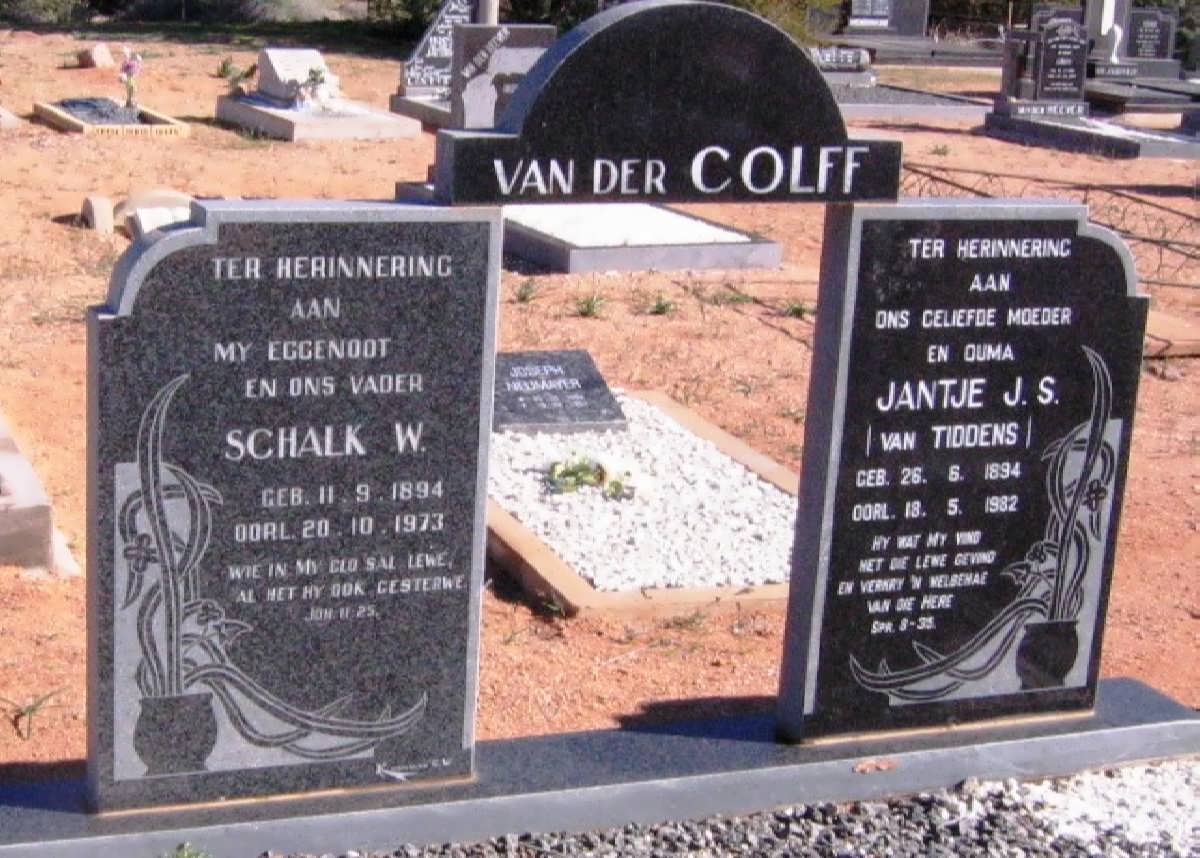 COLFF Schalk W., van der 1894-1973 &amp; Jantje J.S. VAN TIDDENS 1894-1982