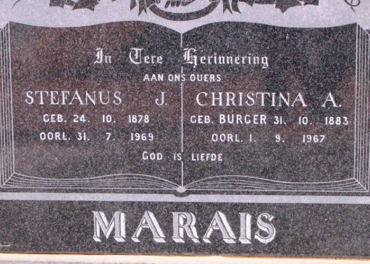MARAIS Stefanus J. 1878-1969 &amp; Christina A. BURGER 1883-1967