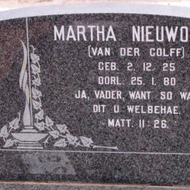 NIEUWOUDT Martha nee van der COLFF 1925-1980