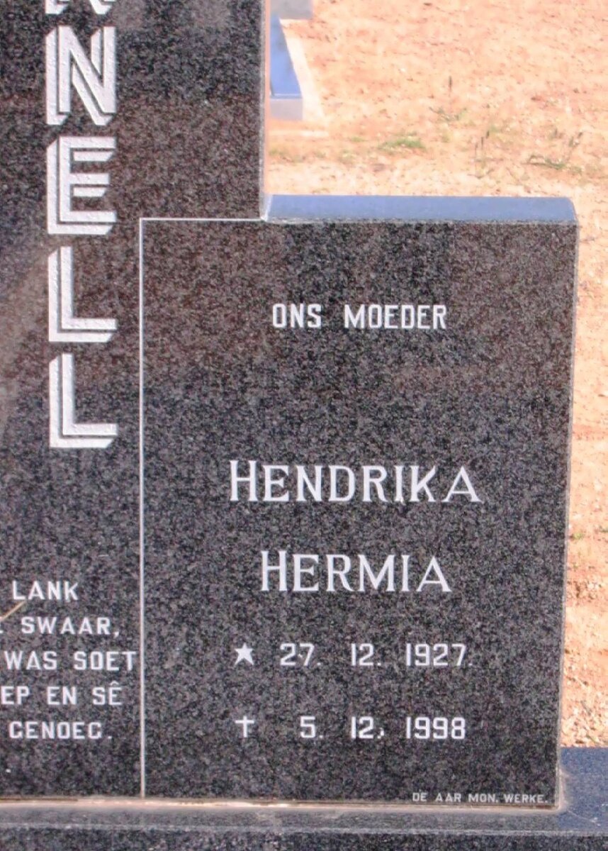 O'CONNELL Hendrika Hermina nee 1927-1989